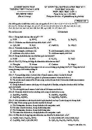 Đề kiểm tra, đánh giá cuối học kỳ I - Môn: Hóa học lớp 11