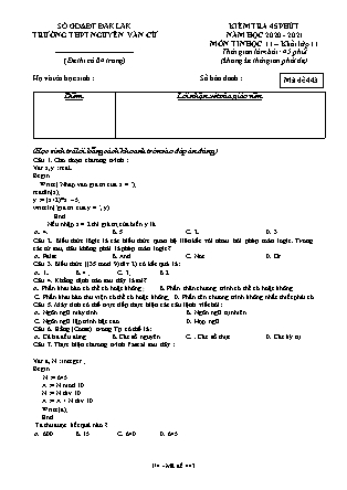 Kiểm tra 45 phút - Môn Tin học 11 - Mã đề 443