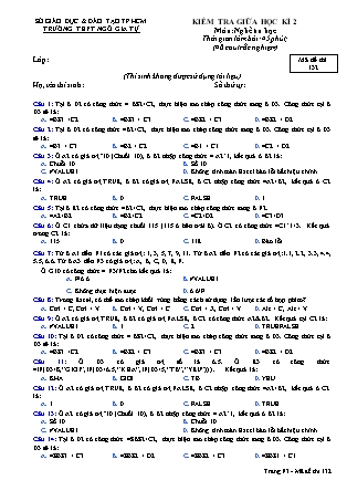 Kiểm tra giữa học kì 2 - Môn: Nghề tin học - Mã đề thi 132