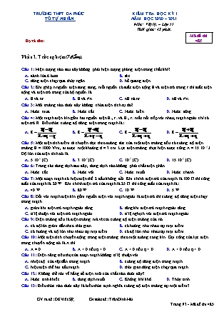 Kiểm tra học kỳ I - Môn: Vật lý 11 - Mã đề thi 485