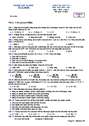 Kiểm tra học kỳ I - Môn: Vật lý 11 - Mã đề thi 570