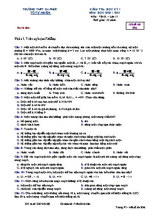Kiểm tra học kỳ I - Môn: Vật lý 11 - Mã đề thi 896