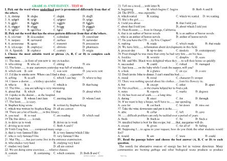 Tiếng Anh 11 – Unit eleven – Test 01