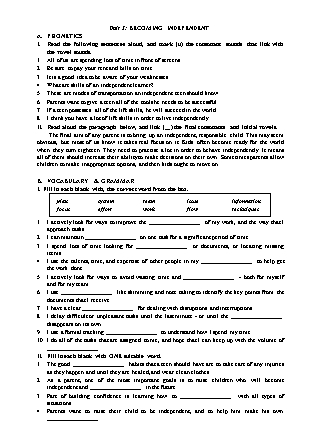 Tiếng Anh lớp 11 - Unit 3: Becoming independent