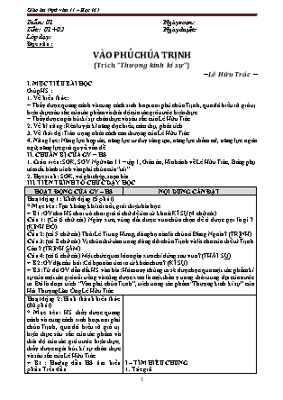 Giáo án Ngữ văn Lớp 11 - Tiết 1+2: Văn bản Vào phủ chúa Trịnh