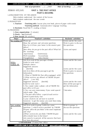 Giáo án Tiếng Anh Lớp 11 - Chương trình học kì II - Năm học 2019-2020