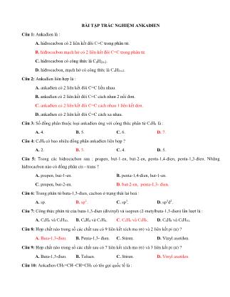 Câu hỏi trắc nghiệm Hóa học Lớp 11 - Ankađien (Có đáp án)