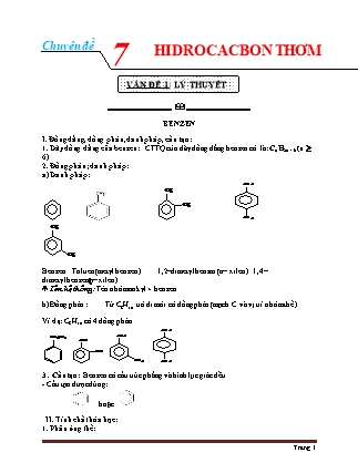 Giáo án Hóa học Lớp 11 - Chủ đề: Hidrocacbon thơm