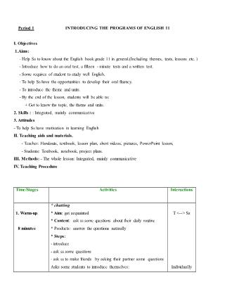 Giáo án Tiếng Anh Lớp 11 (Thí điểm) - Chương trình học kì 1