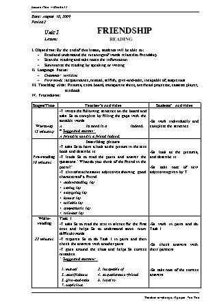 Giáo án Tiếng Anh Lớp 11 - Unit 1: Friendship