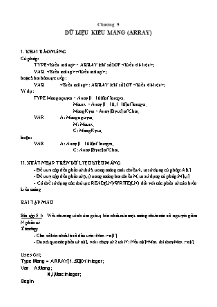 Giáo án Tin học C++ Lớp 11 - Chương 5: Dữ liệu kiểu mảng (Array)