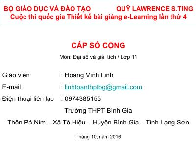 Bài giảng Đại số Lớp 11- Bài 3: Cấp số cộng - Hoàng Vĩnh Linh