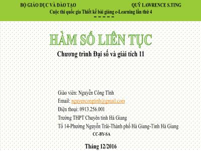 Bài giảng Đại số Lớp 11 - Hàm số liên tục - Nguyễn Công Tĩnh