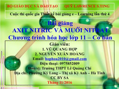 Bài giảng Hóa học Lớp 11 - Axit nitric và muối nitrat - Vũ Quang Hợp