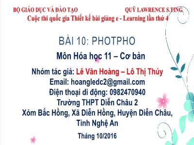 Bài giảng Hóa học Lớp 11 - Bài 10: Photpho - Lê Văn