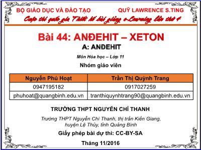 Bài giảng Hóa học Lớp 11 - Bài 44: Anđehit. Xeton - Trần Thị Quỳnh Trang