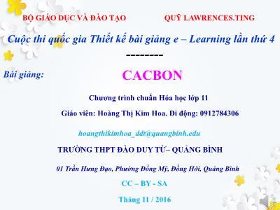 Bài giảng Hóa học Lớp 11 - Cacbon - Hoàng Thị Kim Hoa