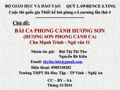 Bài giảng Ngữ văn Lớp 11 - Văn bản "Bài ca phong cảnh Hương Sơn" - Bùi Thị Thi Thơ