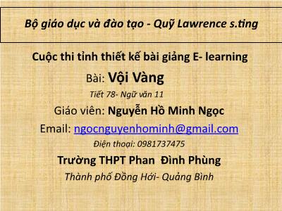 Bài giảng Ngữ văn Lớp 11 - Văn bản Vội vàng - Nguyễn Hồ Minh Ngọc