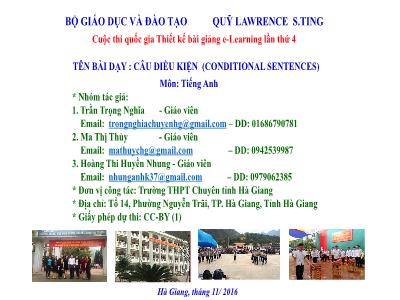 Bài giảng Tiếng Anh Lớp 11 - Câu điều kiện - Trần Trọng Nghĩa