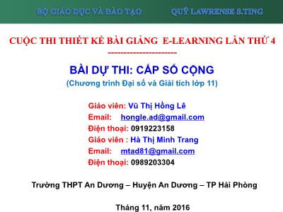 Bài giảng Toán Lớp 11 - Cấp số cộng - Vũ Thị Hồng Lê