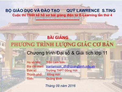 Bài giảng Toán Lớp 11 - Phương trình lượng giác cơ bản - Trần Lam Sơn