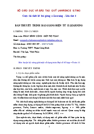 Bài thuyết trình Toán Lớp 11 - Rèn luyện kỹ năng giải một số dạng toán Đại số tổ hợp - Phan Đình Công