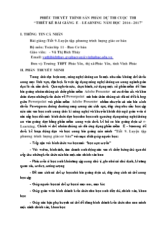 Bài thuyết trình Toán Lớp 11 - Tiết 9: Luyện tập phương trình lượng giác cơ bản - Vũ Thị Bích Thủy