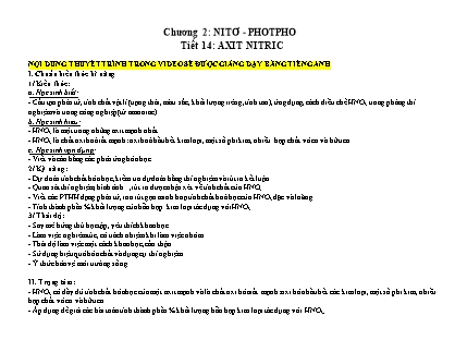 Giáo án Hóa học Lớp 11 - Chương 2: Nitơ. Photpho - Tiết 14: Axit nitric