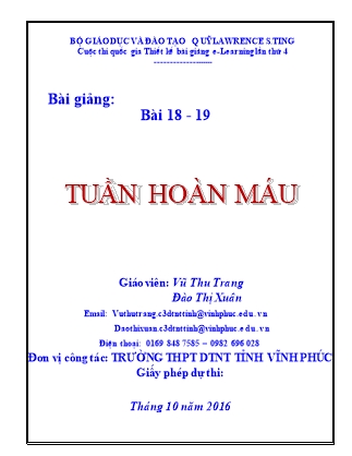 Giáo án Sinh học Lớp 11 - Bài 18+19: Tuần hoàn máu - Vũ Thu Trang