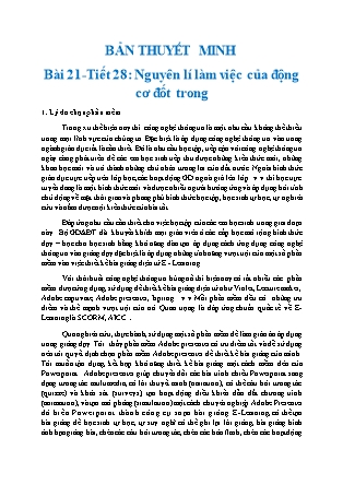 Thuyết minh bài giảng Công nghệ Lớp 11 - Bài 21, Tiết 28: Nguyên lí làm việc của động cơ đốt trong