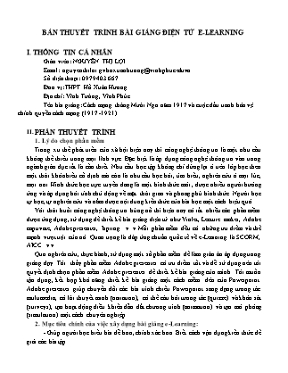 Thuyết minh bài giảng Lịch sử Lớp 11 - Cách mạng tháng Mười Nga năm 1917 và cuộc đấu tranh bảo vệ chính quyền cách mạng (1917 -1921) - Nguyễn Thị Lợi