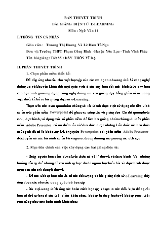 Thuyết minh bài giảng Ngữ văn Lớp 11 - Tiết 85: Văn bản "Đây thôn Vĩ Dạ" - Trương Thị Hương