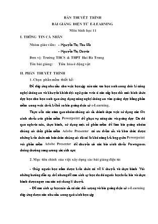 Thuyết minh bài giảng Sinh học Lớp 11 - Tiêu hóa ở động vật - Nguyễn Thị Thu Hà