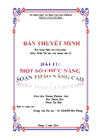 Thuyết minh bài giảng Tin học Lớp 11 - Bài 11: Một số chức năng soạn thảo nâng cao - Dương Phương Anh