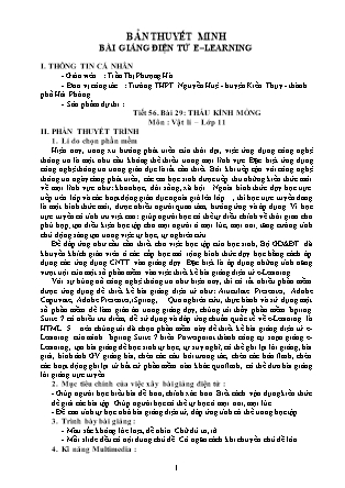 Thuyết minh bài giảng Vật lí Lớp 11 - Tiết 56, Bài 29: Thấu kính mỏng - Trần Thị Phượng Hà