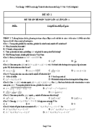 Tuyển tập 14 Đề luyện tập Toán hè cho học sinh Lớp 11 lên 12 (Có đáp án)