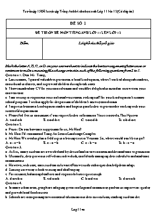 Tuyển tập 15 Đề luyện tập Tiếng Anh hè cho học sinh Lớp 11 lên 12 (Có đáp án)